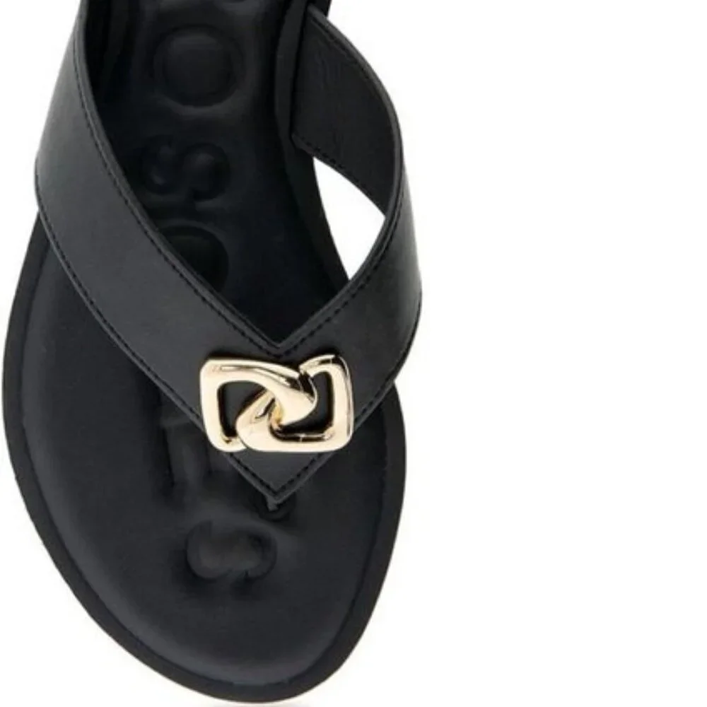 NIB Aerosoles Women’s Galen Flip-Flop – Black Faux Leather, Size 7M